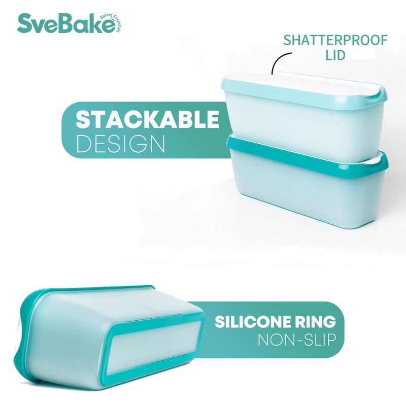 SveBake Ice Cream Storage Containers with Lids 2 PACK - 1.5 Quarts Homemade Ice Cream Tubs, Freezer Containers, Turquoise & Green - Image 5