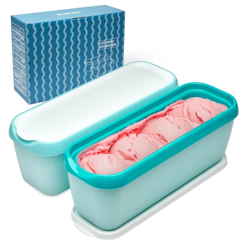 SveBake Ice Cream Storage Containers with Lids 2 PACK - 1.5 Quarts Homemade Ice Cream Tubs, Freezer Containers, Turquoise & Green - Image 1