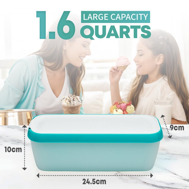 SveBake Ice Cream Storage Containers with Lids 2 PACK - 1.5 Quarts Homemade Ice Cream Tubs, Freezer Containers, Turquoise & Green - Image 2