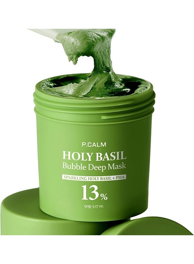 بي كالم Holy Basil Bubble Deep Mask 90g – Holy Basil u0026 Carbonated Water for Cleansing Pores u0026 Blackheads, Clay to Bubble Wash - Image 1