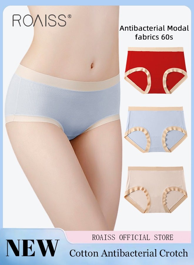 roaiss 3 Piece Breifs Set Women Safety Panties 60D High Elastic Soft Modal Ladies Underpants Breathable Antibacterial Stretch Shorts Women's Mid-rise Stretch Traceless Smooth Skinny Britches  - Image 1