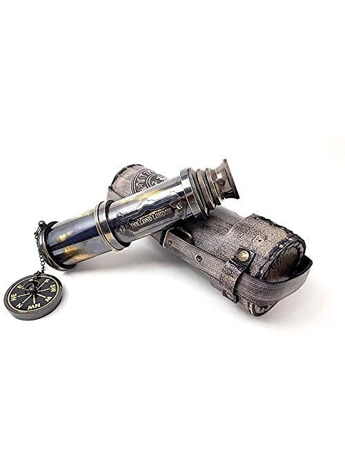 The Antique's Lab The Antiques Lab Brass Nautical 16 inches Antique Telescope Spyglass Replica in Leather Box Dollond Londons Hand held Spy Glass Sailors Decor  - Image 3
