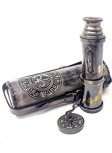 The Antique's Lab The Antiques Lab Brass Nautical 16 inches Antique Telescope Spyglass Replica in Leather Box Dollond Londons Hand held Spy Glass Sailors Decor  - Image 1