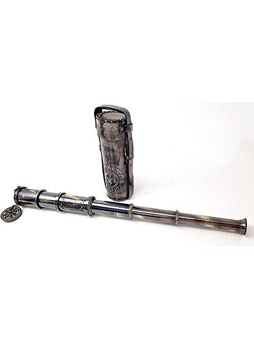 The Antique's Lab The Antiques Lab Brass Nautical 16 inches Antique Telescope Spyglass Replica in Leather Box Dollond Londons Hand held Spy Glass Sailors Decor  - Image 2