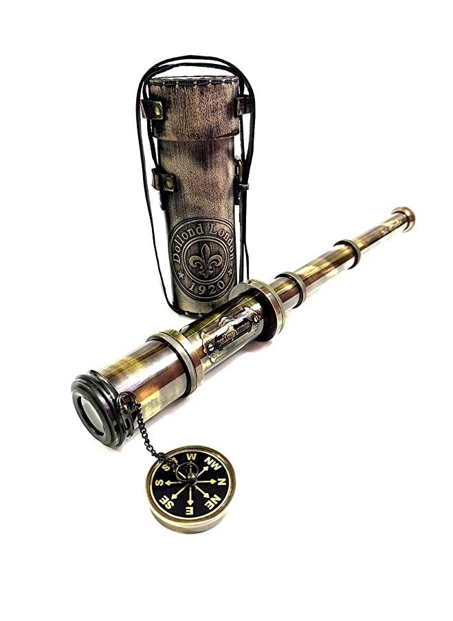 The Antique's Lab The Antiques Lab Brass Nautical 16 inches Antique Telescope Spyglass Replica in Leather Box Dollond Londons Hand held Spy Glass Sailors Decor  - Image 5
