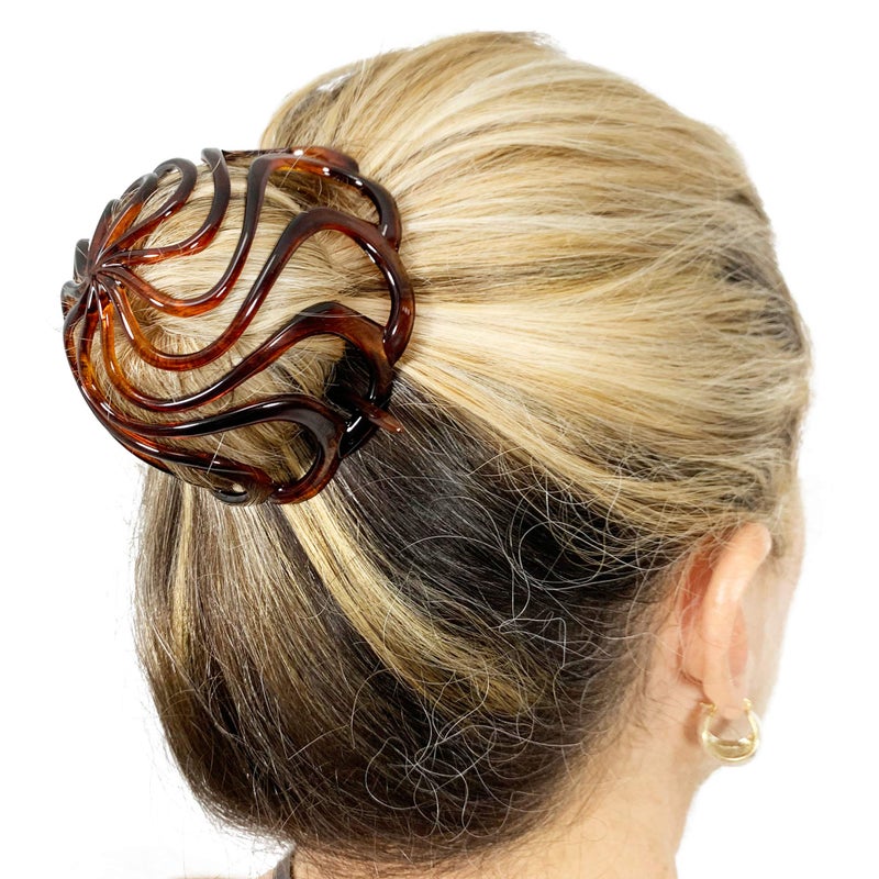 Camila Paris CP16 French Hair Bun Clip Maker Cover Cap Holder, Tortoise Shell, Round Dome Bun Hair Clip for Women Hair Updo, Styling Hair Bun Accessories for Women, No Slip and Durable, Made in France - Image 2
