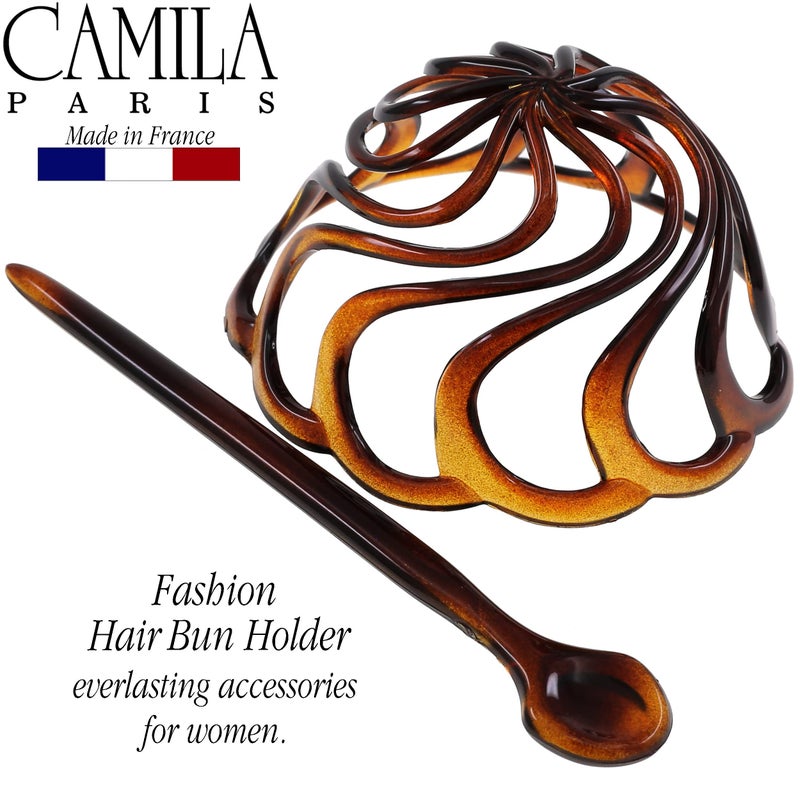 Camila Paris CP16 French Hair Bun Clip Maker Cover Cap Holder, Tortoise Shell, Round Dome Bun Hair Clip for Women Hair Updo, Styling Hair Bun Accessories for Women, No Slip and Durable, Made in France - Image 3