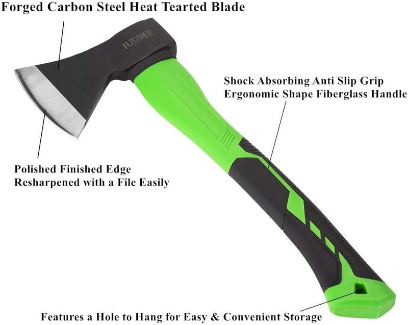 FLZOSPER Chopping Axe,15” Camping Hatchet，Forged Steel Wood Splitting Tool with Strong Fiberglass Handle and Anti-Slip Grip with Anti-Slip Grip-Even Free Head Cover - Image 2