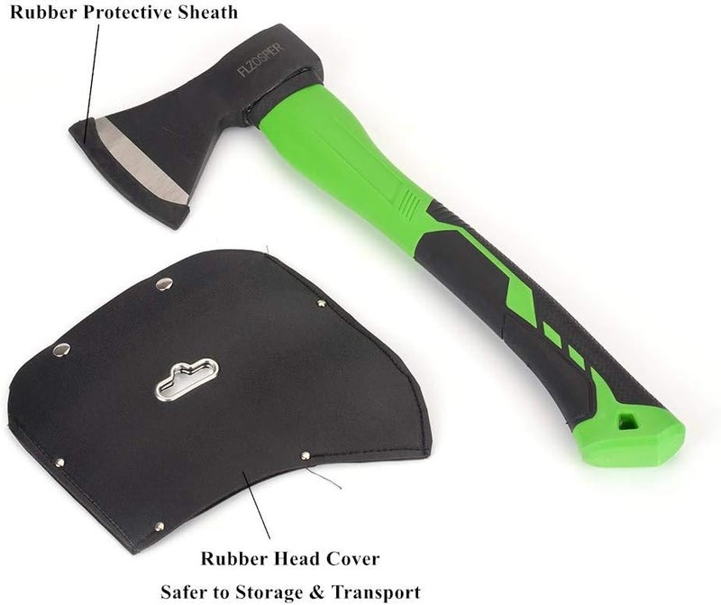 FLZOSPER Chopping Axe,15” Camping Hatchet，Forged Steel Wood Splitting Tool with Strong Fiberglass Handle and Anti-Slip Grip with Anti-Slip Grip-Even Free Head Cover - Image 3