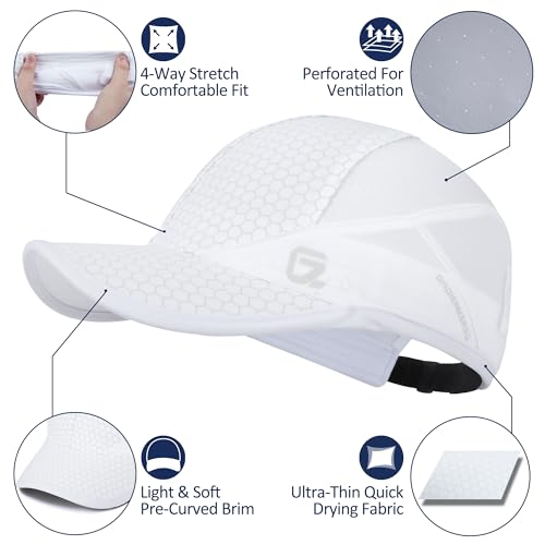 GADIEMKENSD Sport Cap,Soft Folding Brim Lightweight Running Hat Breathable Baseball Cap Quick Dry Sport Caps Cooling Portable Sun Hats for Men and Woman Performance Cloth Workouts and Outdoor Activities White - Image 2