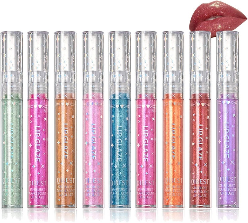 RoseFlower 9 Colors Diamond Liquid Glitter Shimmer LipsticksLip Gloss Set Glitter Liquid Lipsticks Set Nonstick Cup Waterproof Metallic Lip Gloss Set Lips Cosmetic for Women Girls