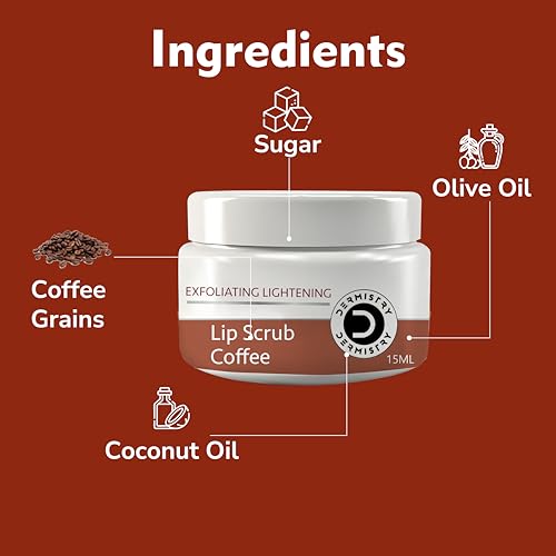 Dermistry Coffee Sugar Lip Scrub Balm for Dry Dark Pigmented & Chapped Lips Exfoliating Pigmentation Removal Lip Scrub with Shea Butter & Coconut Oil 15ml - Image 3
