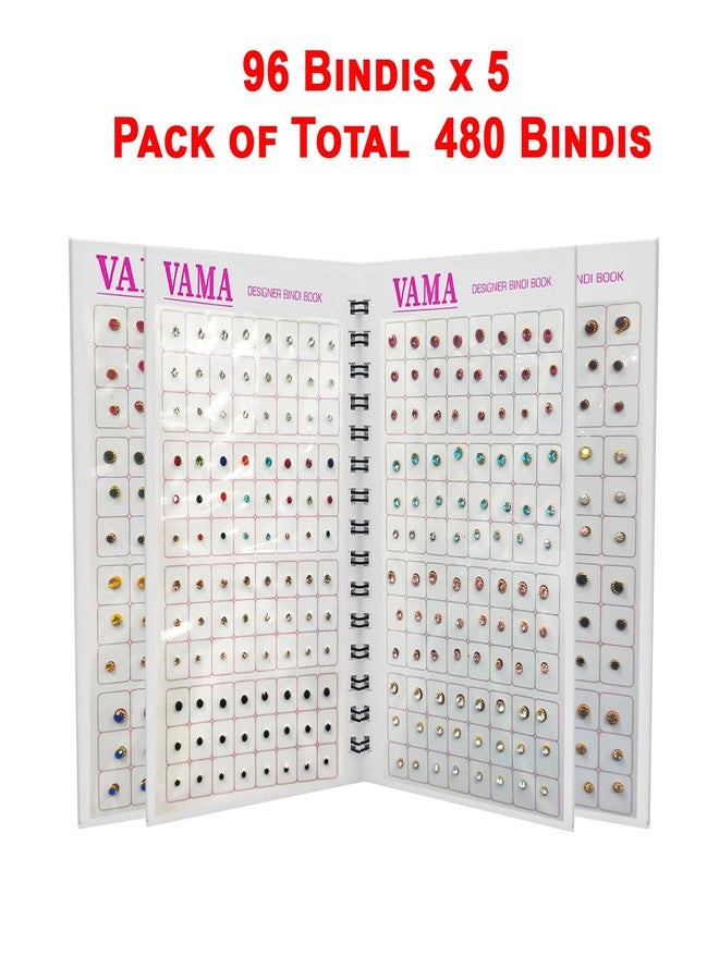 VAMA Fashions Self Adhesive Multicolor Round Crystal Stone Traditional Forehead Bindi Sticker Booklet Pack for Women & Girls - 480 Bindi Stickers - Image 3