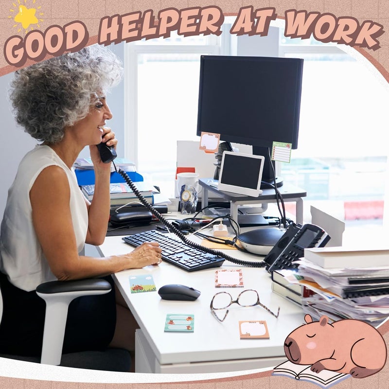 Saypacck 9 Pads Cute Sticky Notes Cartoon Self Stick Notepads 3x3 Inches Notes Adhesive Memo Pad Office Decor Gifts for Students School Teacher Office Meeting (Capybara) - Image 4