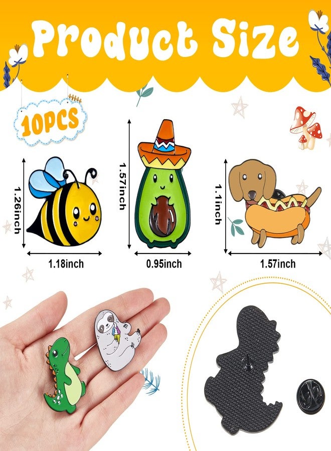 باتيير ١٠ قطع من دبابيس الحيوانات اللطيفة المطلية بالمينا، دبابيس لتزيين حقائب الظهر والسترات، دبابيس لتعليق الحقائب والملابس - Image 2