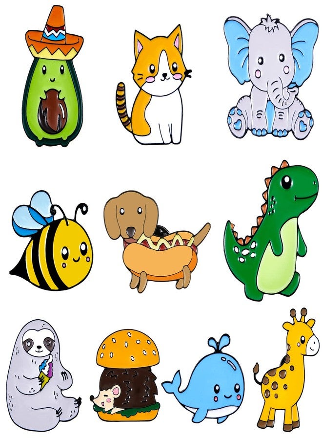 باتيير ١٠ قطع من دبابيس الحيوانات اللطيفة المطلية بالمينا، دبابيس لتزيين حقائب الظهر والسترات، دبابيس لتعليق الحقائب والملابس - Image 1