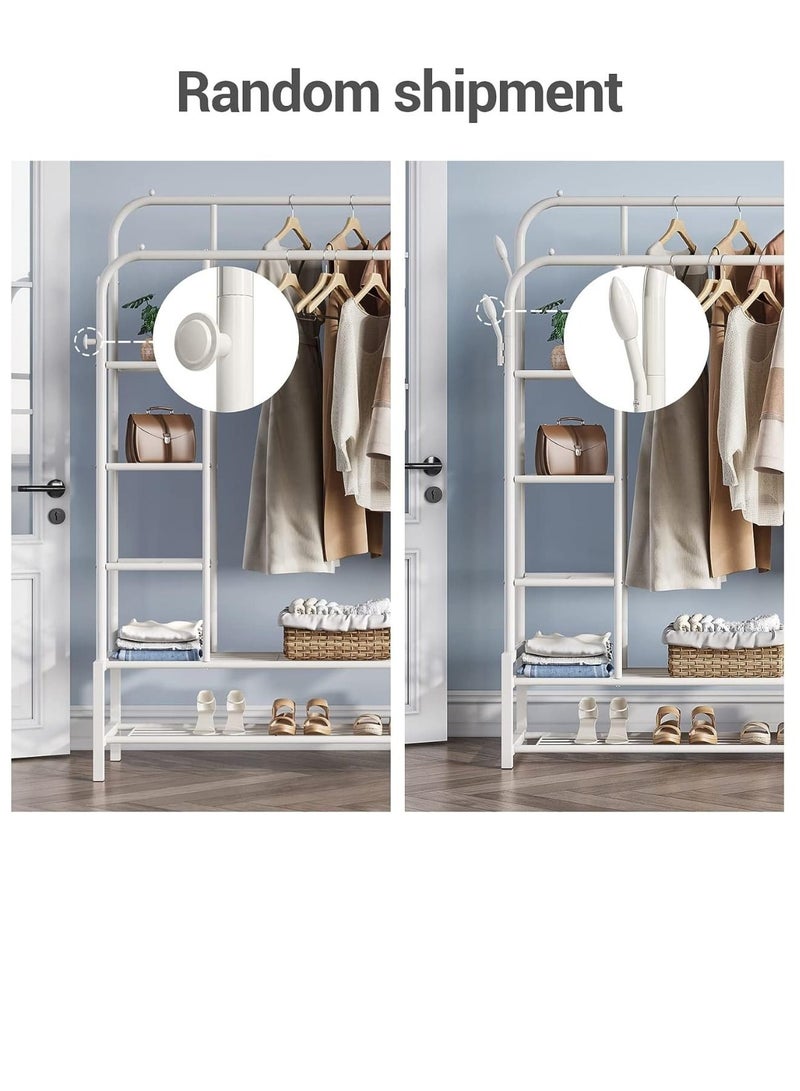 Heavy Duty Clothes Rail Metal Double Garment Rack Hanging Rod with and 2-Tier Shelves Storage Display Stand Max. Load 60 Kg for Home Garment Storage Indoor - Image 3