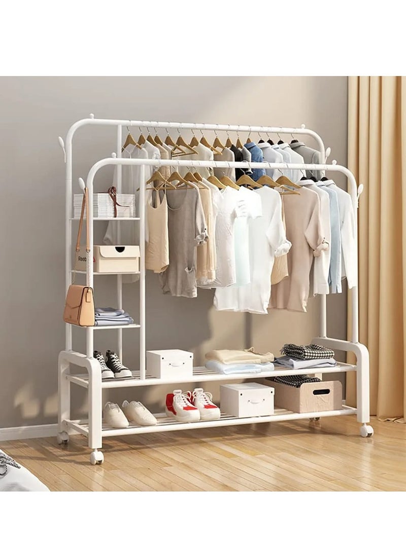 Heavy Duty Clothes Rail Metal Double Garment Rack Hanging Rod with and 2-Tier Shelves Storage Display Stand Max. Load 60 Kg for Home Garment Storage Indoor - Image 1