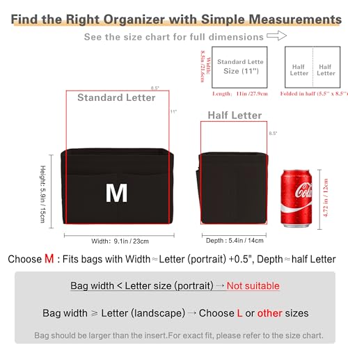 ATSEKTZ Purse Organizer Insert, Handbag Organizer with Zipper, Tote Shaper with Cup Holder & Keychain, Compatible with LV, Neverfull, MK, COACH, Longchamp, Kate Spade – Black Med - Image 3