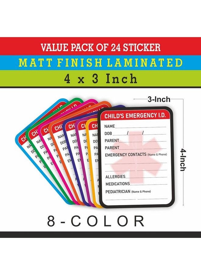PARTH IMPEX - Infant Emergency Contact Sticker (Pack Of 24) 4" X 3" Child Medical Information Ice Stickers For Kids Vehicle Baby Car Seats Windows - Image 1