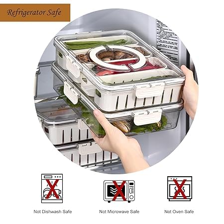 CHALISA Divided 4 Compartment Snack Tray with Lid & Handle,Snackle Box Container Veggie Serving Tray, Charcuterie Board for Travel Party & Picnic, Refrigerator Organize Box for Vegetable Fruit Candy - Image 3