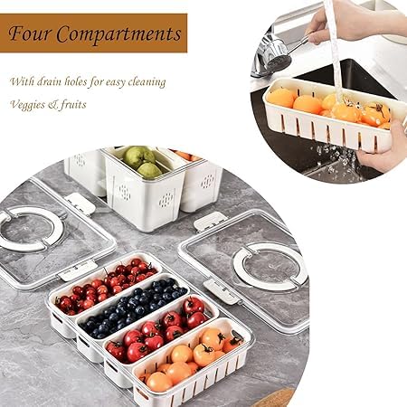 CHALISA Divided 4 Compartment Snack Tray with Lid & Handle,Snackle Box Container Veggie Serving Tray, Charcuterie Board for Travel Party & Picnic, Refrigerator Organize Box for Vegetable Fruit Candy - Image 4