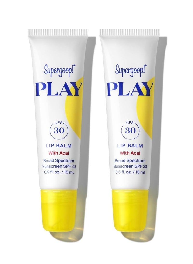 Supergoop! Supergoop! PLAY Lip Balm with Acai - 0.5 fl oz, Pack of 2 - SPF 30 PA+++ Broad Spectrum Sunscreen - Hydrating Honey, Shea Butter & Sunflower Seed Oil - Great for Active Days 