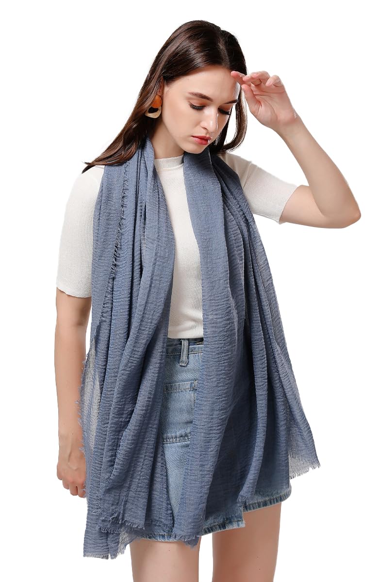 ICW Women's UV Protection Premium Light Weight Wrinkle Ironless Crinkle Cotton Hemp Summer Scarf Stoles Shawl head scarves for girls (colour 1) - Image 1
