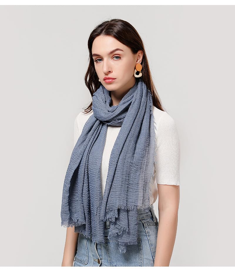 ICW Women's UV Protection Premium Light Weight Wrinkle Ironless Crinkle Cotton Hemp Summer Scarf Stoles Shawl head scarves for girls (colour 1) - Image 2