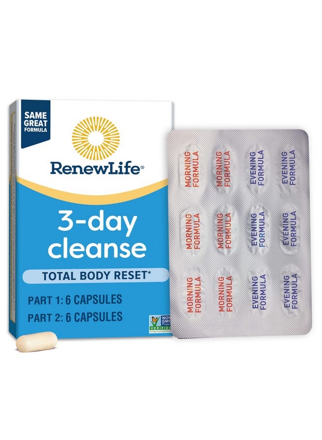 Renew Life تجديد الحياة 3 أيام تنظيف إعادة ضبط الجسم الكلي 2 جزء من كبسولات تنظيف السموم، صحة الجهاز الهضمي والانتظام، مزيج عشبي مع المغنيسيوم والتوت البري، خالي من الصويا ومنتجات الألبان والجلوتين 12 عد - Image 1