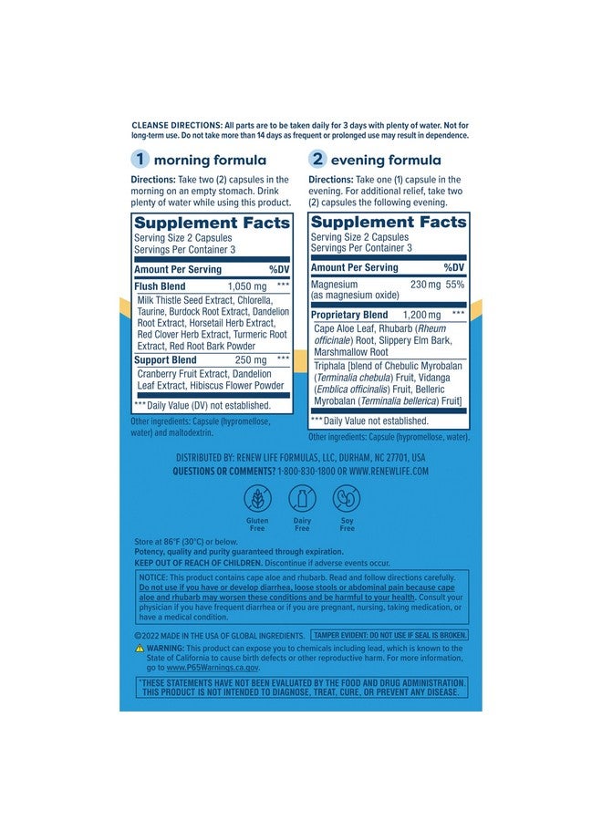 Renew Life تجديد الحياة 3 أيام تنظيف إعادة ضبط الجسم الكلي 2 جزء من كبسولات تنظيف السموم، صحة الجهاز الهضمي والانتظام، مزيج عشبي مع المغنيسيوم والتوت البري، خالي من الصويا ومنتجات الألبان والجلوتين 12 عد - Image 5