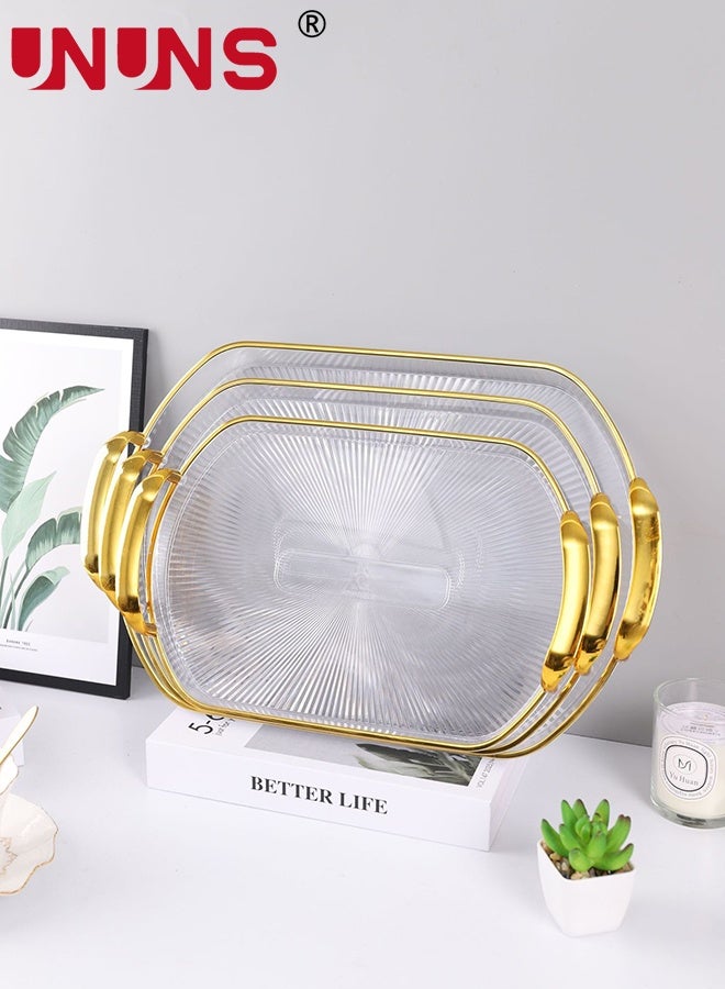 UNUNS 3Pack Serving Tray With Handles,Rectangular Large Serving Platters 16.5/14.9/13.2 Inch Clear Plates for Dinner,Party,Entertaining,Clear - Image 5