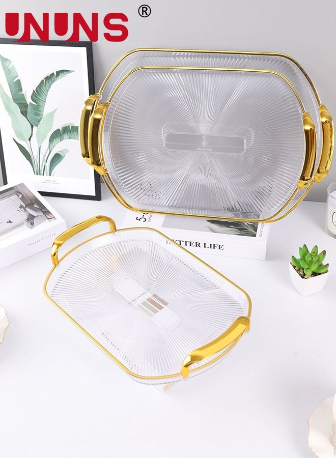 UNUNS 3Pack Serving Tray With Handles,Rectangular Large Serving Platters 16.5/14.9/13.2 Inch Clear Plates for Dinner,Party,Entertaining,Clear - Image 4