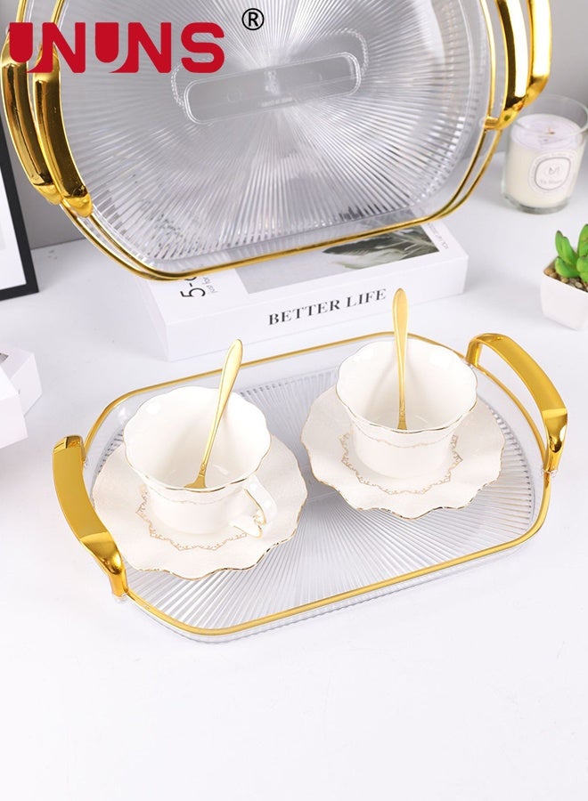 UNUNS 3Pack Serving Tray With Handles,Rectangular Large Serving Platters 16.5/14.9/13.2 Inch Clear Plates for Dinner,Party,Entertaining,Clear - Image 3