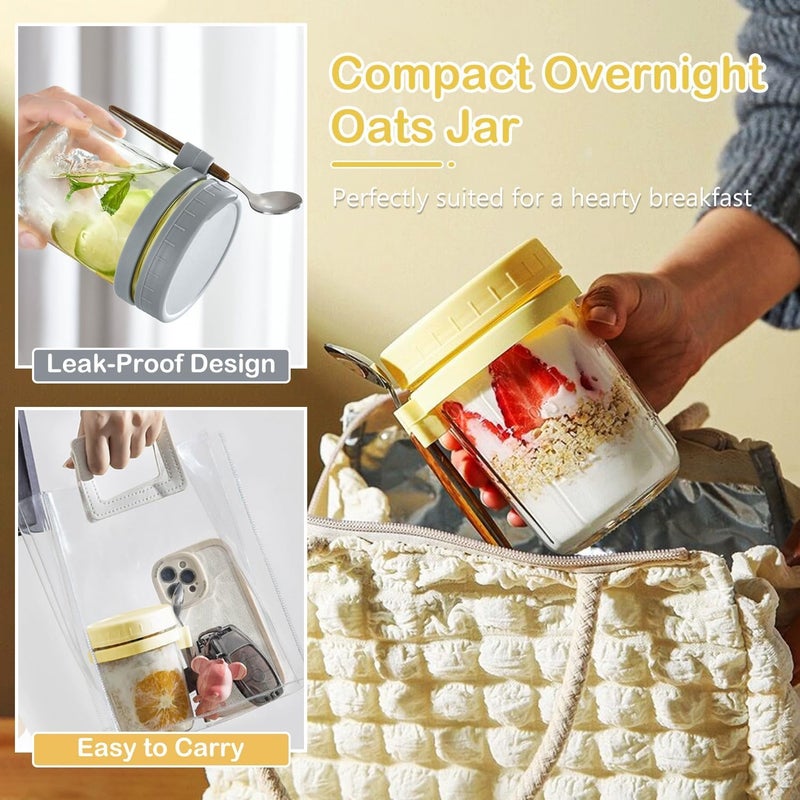 KHOLAD Overnight Oats Containers with Lids and SpoonMason Jars350ml Glass Oatmeal Container to Go for Chia Pudding Yogurt Salad Cereal Meal Prep Jars Pack of 2 Multicolor - Image 2