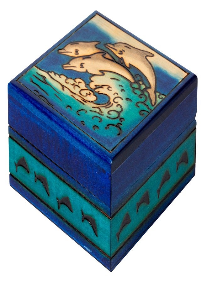 Artisan Owl Polish Handmade Joyful Dolphins 6" Wooden Box with Vivid Colors - Image 1