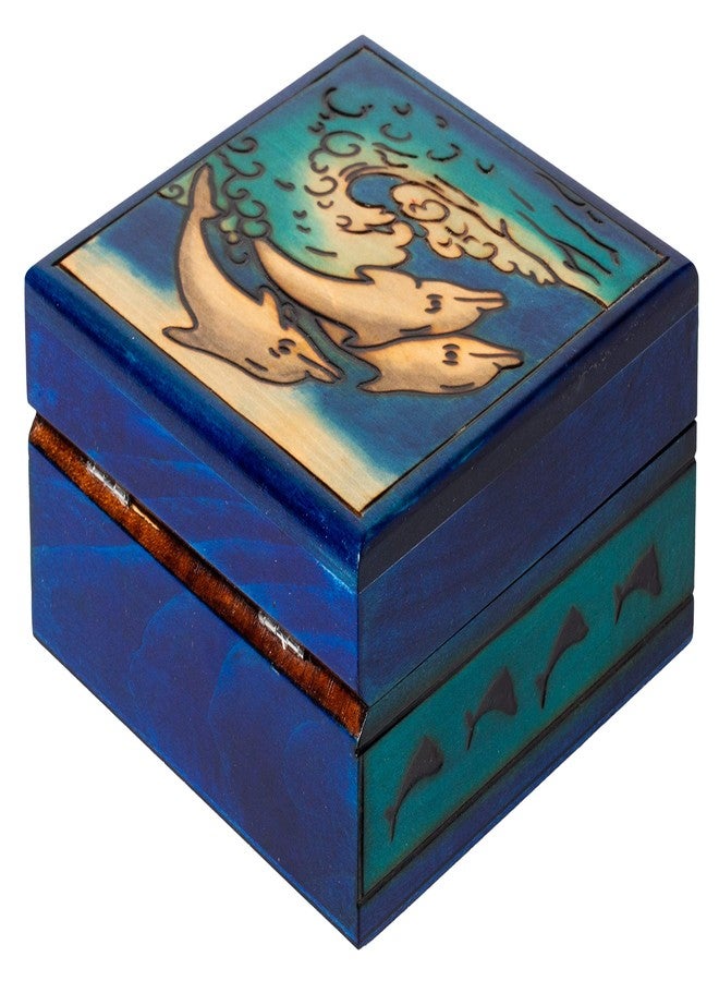 Artisan Owl Polish Handmade Joyful Dolphins 6" Wooden Box with Vivid Colors - Image 4