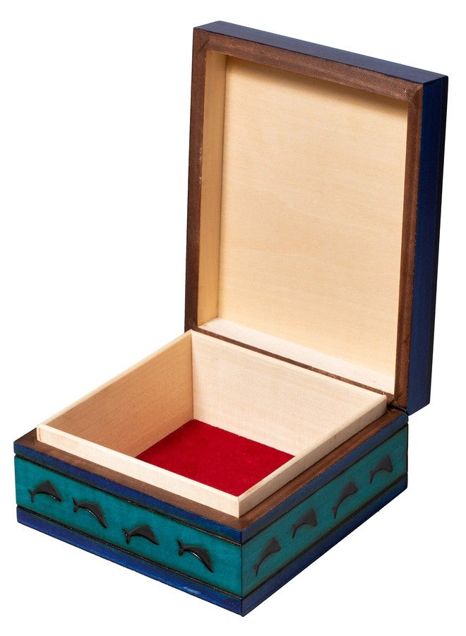 Artisan Owl Polish Handmade Joyful Dolphins 6" Wooden Box with Vivid Colors - Image 2