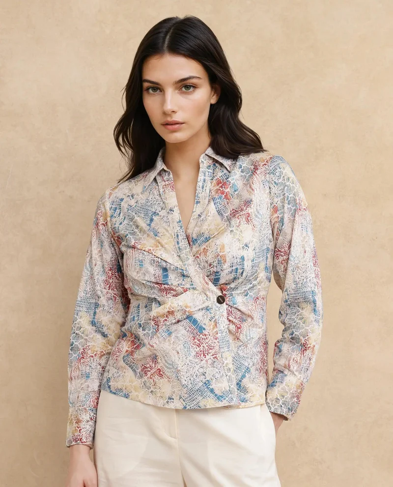 Rareism Women's Printed Gathered Top