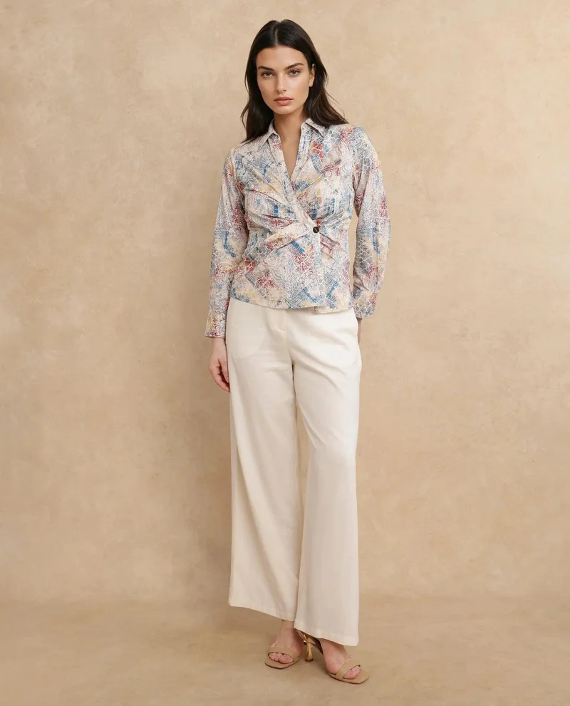 Rareism Women's Printed Gathered Top