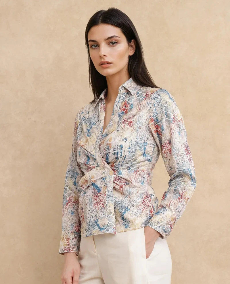Rareism Women's Printed Gathered Top