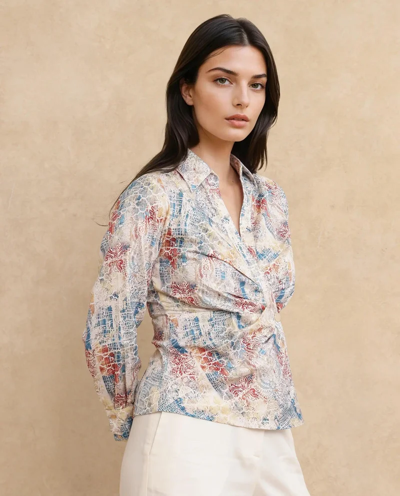 Rareism Women's Printed Gathered Top