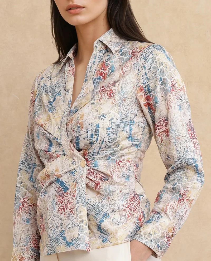Rareism Women's Printed Gathered Top