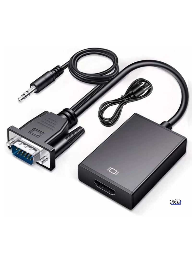 TIGER VGA to HDMI Adapter – VGA Male to HDMI Female Converter with 3.5MM Audio Jack, Full HD 1080P for Connecting Monitor, PC, Laptop, Desktop, HDTV, Projector, DVD, Large Screen, Office Meeting - Image 1