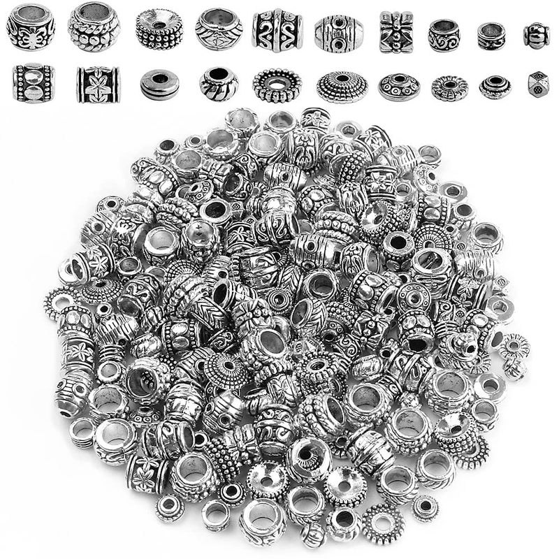 LolliBeads Tibetan Antiqued Silver Spacer Beads Hole Size 15 mm Filigree Beads for Jewelry Making Assorted Style 200 Pcs
