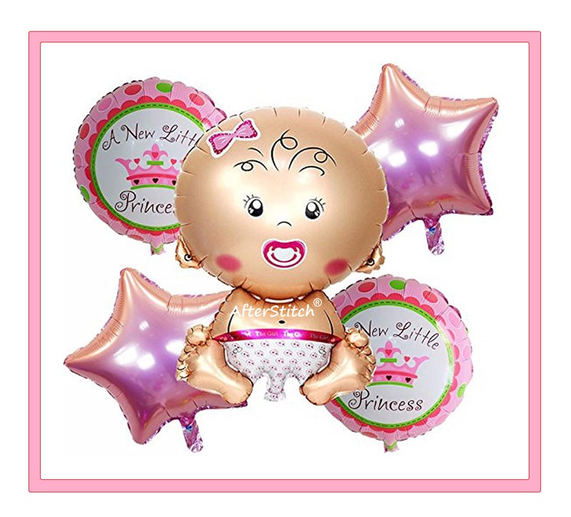 AFTERSTITCH Baby Girl Welcome Decoration Items For Home Baby Shower Decoration Items Props Foil Balloons (5 Piece Girl (Combo Design 2)) - Image 3