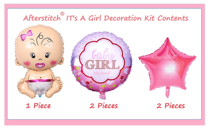 AFTERSTITCH Baby Girl Welcome Decoration Items For Home Baby Shower Decoration Items Props Foil Balloons (5 Piece Girl (Combo Design 2)) - Image 2