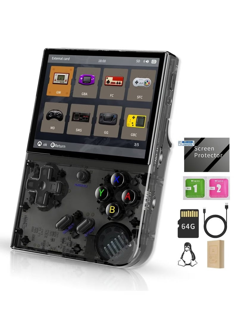 ANBERNIC  RG35XX Plus Linux Handheld Game Console, 3.5'' IPS Screen, Pre-Loaded 5527 Games, 3300mAh Battery, Supports 5G WiFi Bluetooth HDMI and TV Output (64GB, Transparent Black) - Image 1