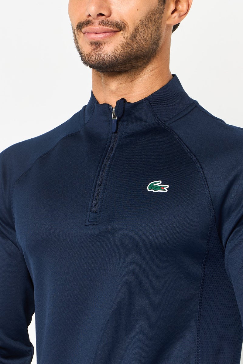 LACOSTE سويت شيرت رجالي بأكمام طويلة وياقة مرتفعة، شعار العلامة التجارية، أزرق داكن - Image 3
