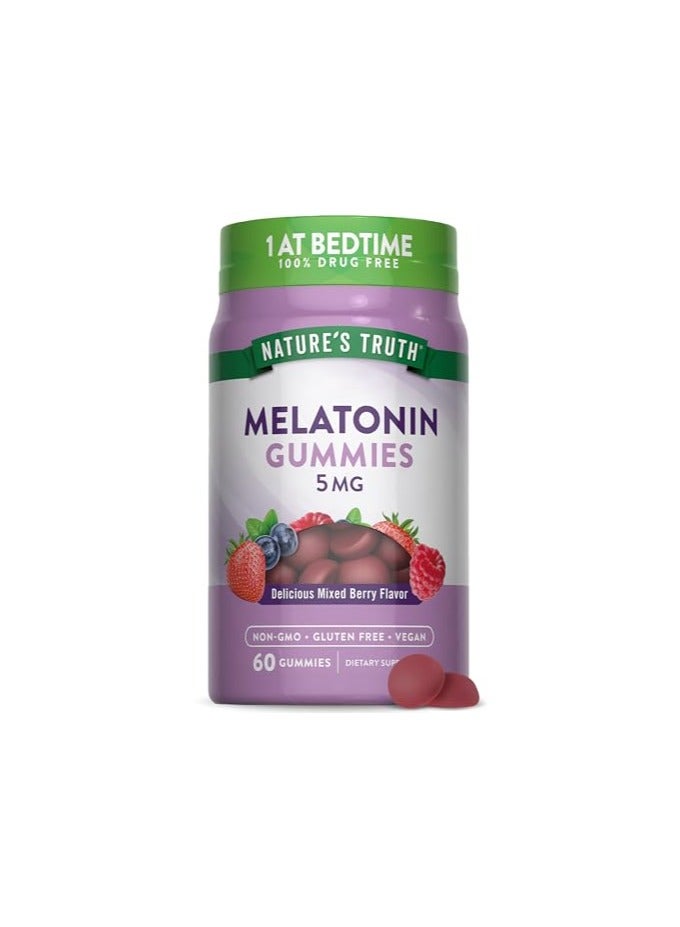 نايتشورز تروث Nature's Truth (ناتشرز تروث)‏, ميلاتونين للنوم ، خليط التوت ، 5 ملجم ، 60 علكة نباتية - Image 1